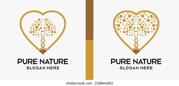abstract tree logo design template with creative style in heart. premium logo illustration vector