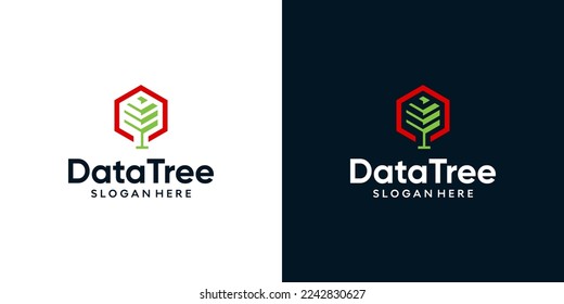 Abstract tree logo design template with data center graphic design illustration. Big data logo concept. icon, symbol, creative.