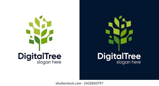 Plantilla de diseño de logotipo de árbol abstracto con tecnología de píxel digital vector de diseño gráfico. Símbolo, icono, creativo.