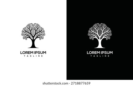 Diseño Abstractas del logotipo del árbol Arte vectorial negro blanco.