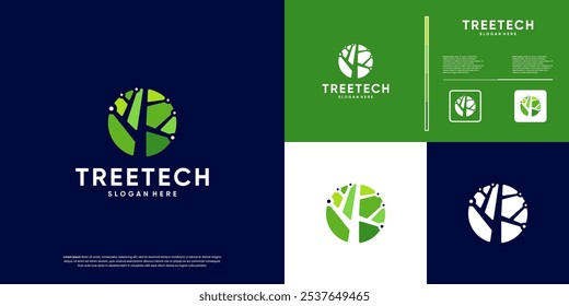 abstract tree logo with electric circuit concept, future technology, natural energy, graphic design template.