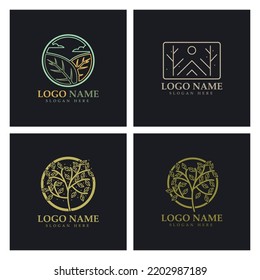 Logo de árbol abstracto para naturaleza forestal y de parque.con una combinación de elementos de línea .vector para diseños de negocios, agricultura, conceptos ecológicos, vegetación y belleza natural.