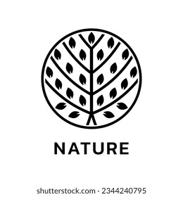 Abstract tree logo or icon. Nature emblem. Modern plant with leaves design. Organic, natural, eco circle symbol. Ecology concept. Vector illustration.