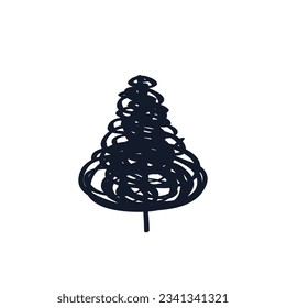 Abstract tree logo icon sign Xmas Happy New Year concept Hand drawn ink sketch spruce Doodle creative design style Fashion print for clothes greeting invitation card flyer banner poster cover book ad