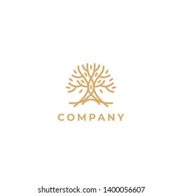 Abstract tree logo icon. Universal creative premium solid floral leaf symbol. Cosmetic and spa. Vector circle life tree icon sign.