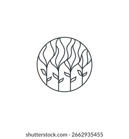 Abstract tree logo in minimal line circle emblem concept