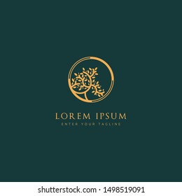 Abstract Tree logo Premium, Luxury Leaf Design With Gold Color.