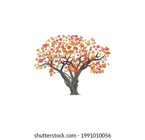 Abstract tree logo with red heart leaves