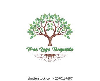 Abstract tree logo with round shape. green spring tree with leaves, wood and roots on white background, vector, Abstract Human tree logo. Unique Tree Vector illustration with circle concepts