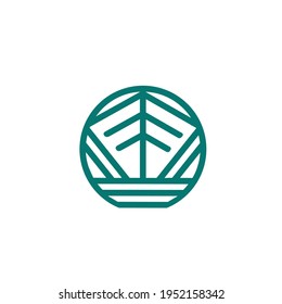 Abstract tree logo.Green nature element isolated on light fund.Decorative lines organic icon  for beauty, spa, eco, natural food, environmental brand.Plant sign.Fresh geometric shape.Circular emblem.