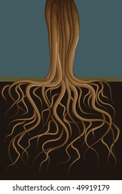 Abstract tree with long gnarled roots background