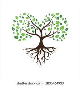 abstract tree love concept with root icon logo vector flat concept design
