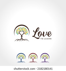 abstract tree love concept with root icon logo vector flat concept design template