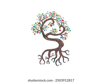 abstract tree of love with multicolored heart leaves shaped.	