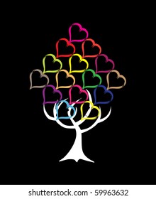 abstract tree made by multicolor hearts, symbol of nature
