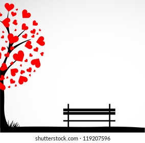 Abstract tree made with hearts with bench. Vector