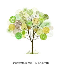 Árbol abstracto hecho de círculos verdes multicolores. Ilustración del vector