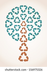 abstract tree made of recycle symbols - blue and brown