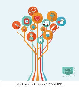 Abstract tree - a medical concept in flat style for your design, vector.