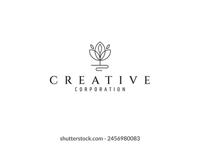 Abstract tree minimalist logo with line art design