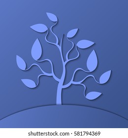 Abstract tree on a blue background with shadow. 
