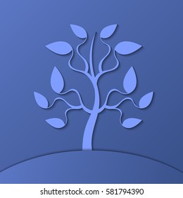 Abstract tree on a blue background with shadow. 