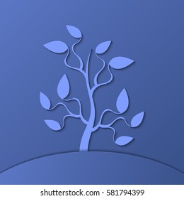 Abstract tree on a blue background with shadow. 