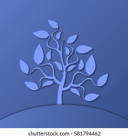 Abstract tree on a blue background with shadow. 