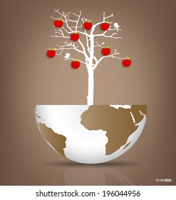 Abstract tree on a deforested globe. Vector illustration.