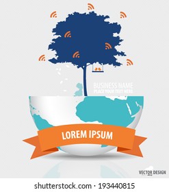 Abstract tree on globe. Vector illustration.