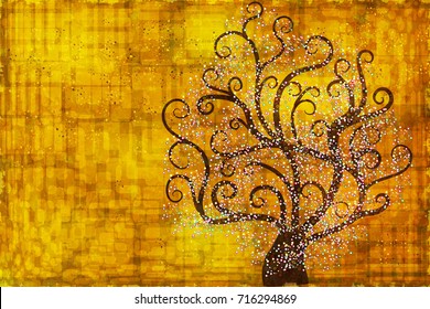 Abstract tree on a gold background. Abstract background in style of Gustav Klimt painting.
