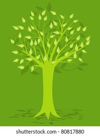 Abstract Tree, On Green Background, Vector Illustration