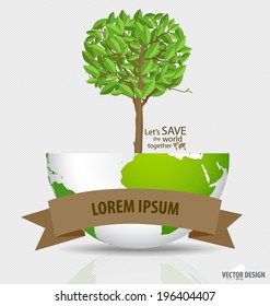 Abstrakter Baum auf grünem Globus. Vektorgrafik.