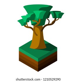 Abstract tree on green grass. Isometric view. Vector illustration on white background