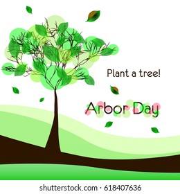 Abstract tree on meadow with green foliage isolated on white background. Plant tree in Arbor day. Vector illustration