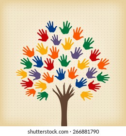 abstract tree with open hands as leaves
