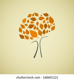 Abstract Tree with Orange Leaves on Recycled Paper