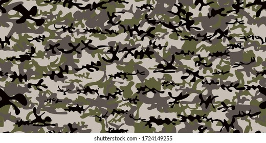 Abstract Tree Paint. Khaki Camo Paint. Camo Dirty Canvas. Hunter Grey Texture. Brown Fabric Pattern. Woodland Vector Background. Digital Black Camouflage Seamless Print. Modern Military Camouflage.