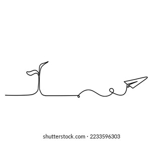 Abstract tree with paper plane as line drawing on the white background. Vector