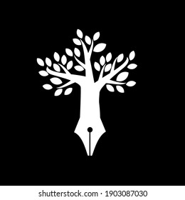 Abstract tree and pen logo, suitable for creative writing,  blogging, education, storytelling, and copywriting vector illustration icon design