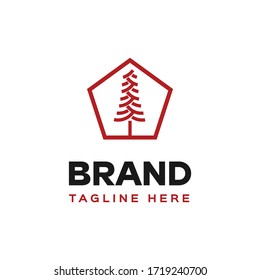Abstract tree in pentagon shape technology logo template