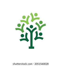 abstract tree people connection logo icon flat vector concept graphic design