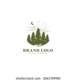 Abstract Tree Pine Lanscape Logo Design Vector