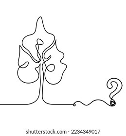 Abstract tree with question as line drawing on the white background. Vector