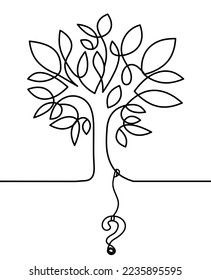 Árbol abstracto con pregunta como dibujo de línea sobre el fondo blanco. Vector