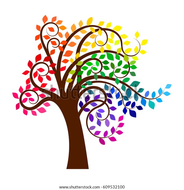 abstract tree rainbow leaves isolated 600w 609532100