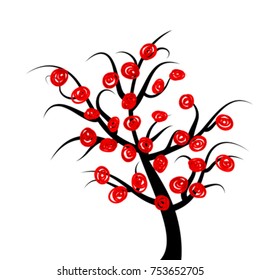Abstract tree with red fruits