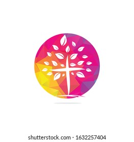 Abstract Tree religious cross symbol icon vector design. Church and Christian organization logo.