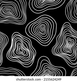 Abstract Tree Rings Pattern. Vector Topographic Map Concept. Seamless Background. Thin Black Lines On White Background.