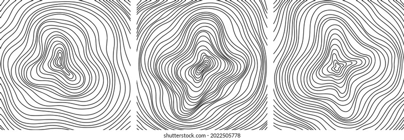 Abstract tree rings. Vector topographic map concept. Seamless background. Thin black lines on white
